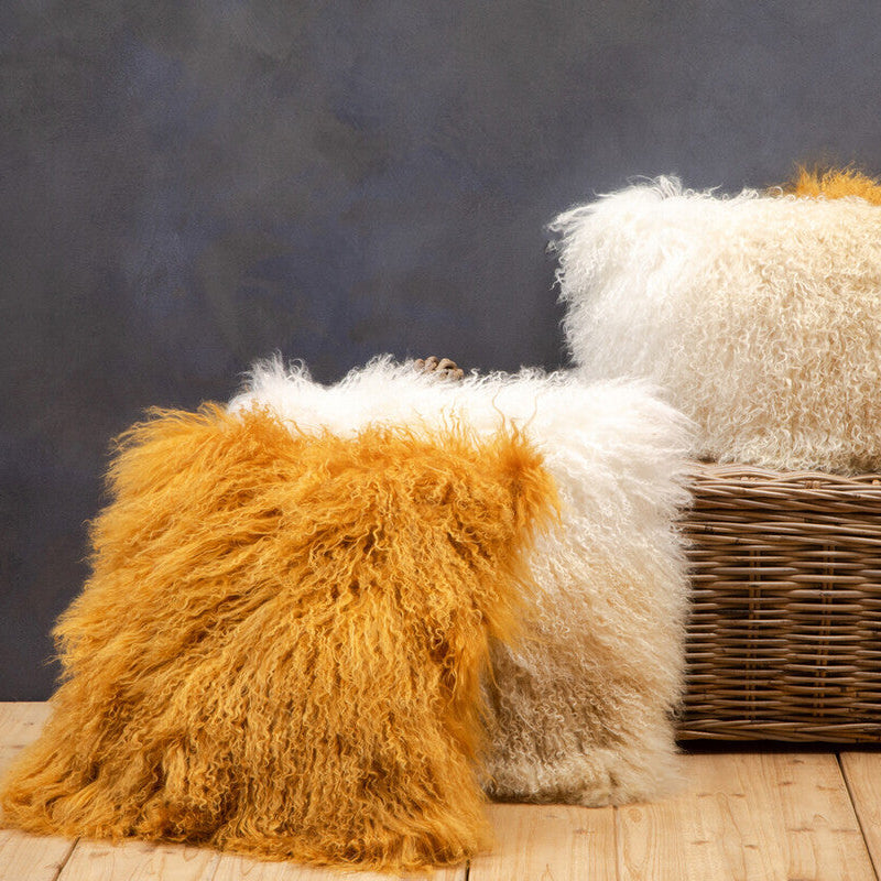 Bosie Real Mongolian Fur Ochre Rectangular Cushion