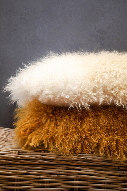 Bosie Real Mongolian Fur Ochre Rectangular Cushion