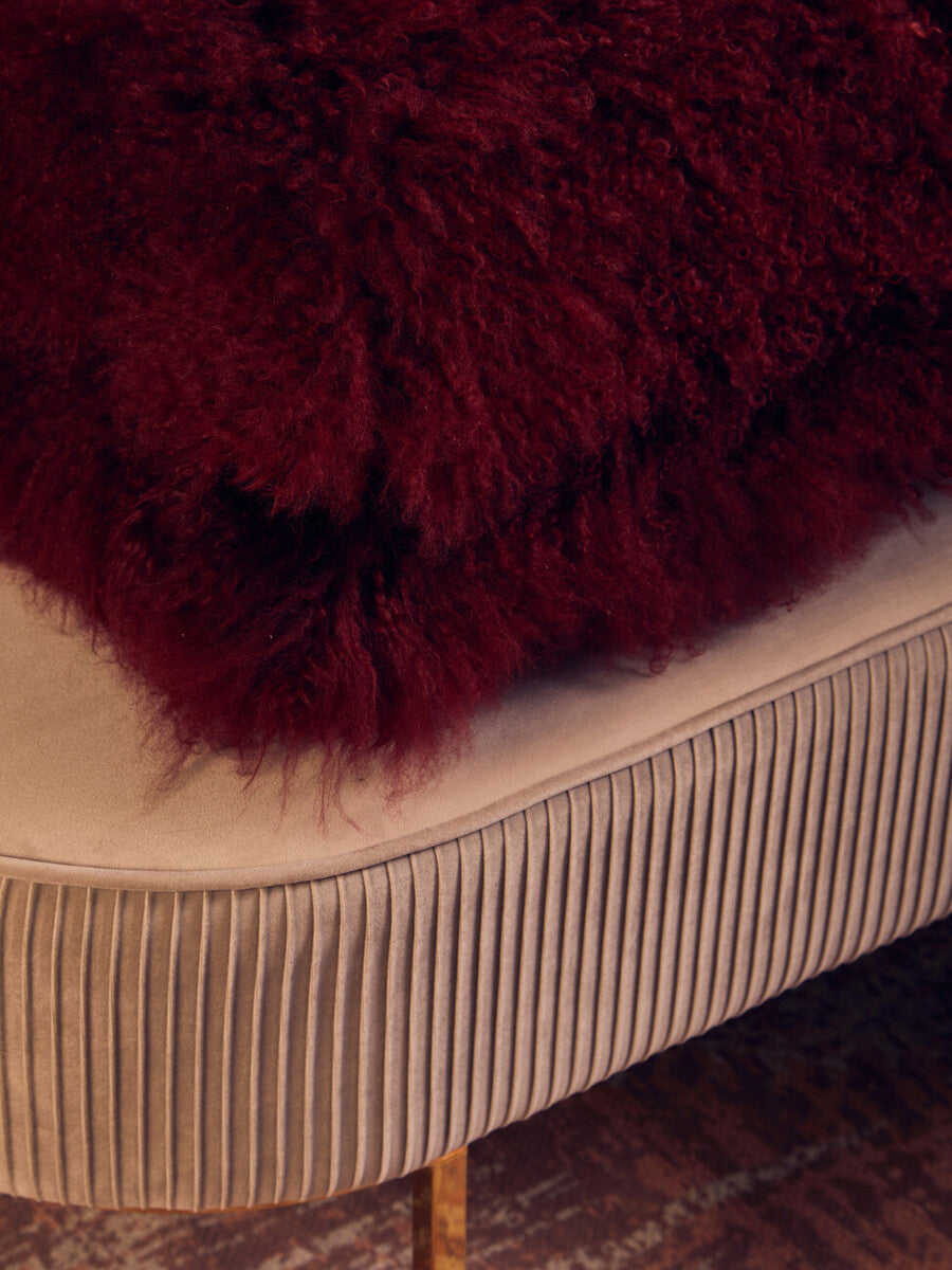 Bosie Real Mongolian Fur Maroon Square Cushion