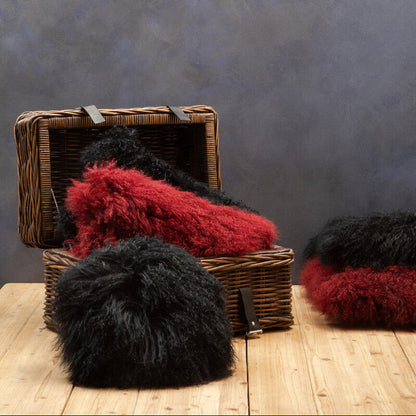 Bosie Real Mongolian Fur Maroon Rectangular Cushion