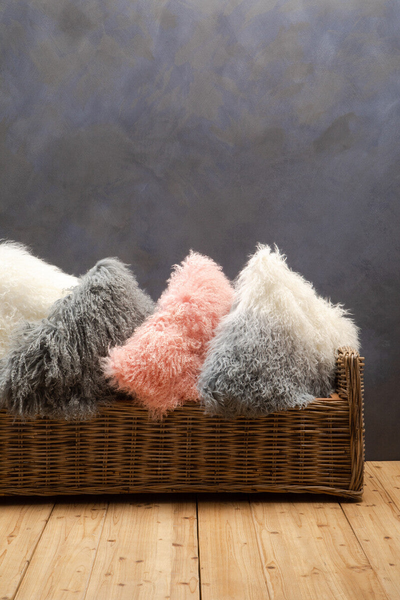 Bosie Real Mongolian Fur Grey Ombre Square Cushion