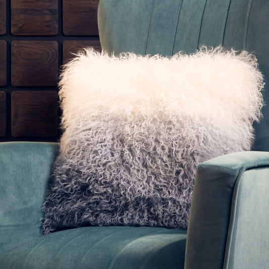 Bosie Real Fur Grey Ombre Square Cushion | Mongolian