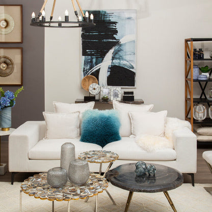 Bosie Real Mongolian Fur Blue Ombre Square Cushion