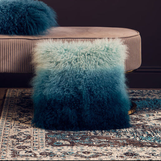Bosie Real Fur Blue Ombre Square Cushion | Mongolian