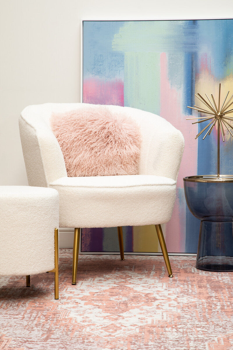 Bosie Real Mongolian Fur Pink Round Cushion