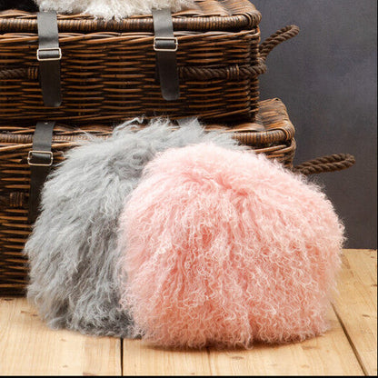 Bosie Real Fur Pink Round Cushion | Mongolian