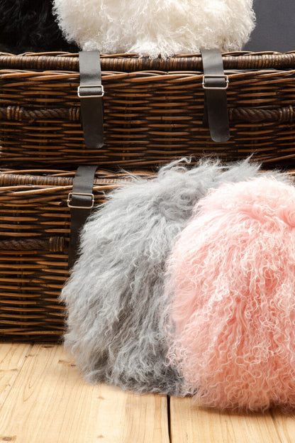 Bosie Real Mongolian Fur Pink Round Cushion