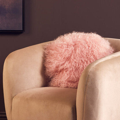 Bosie Real Fur Pink Round Cushion | Mongolian