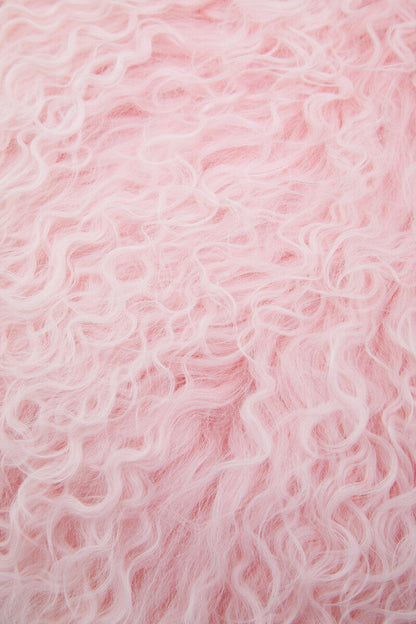 Bosie Real Mongolian Fur Pink Round Cushion
