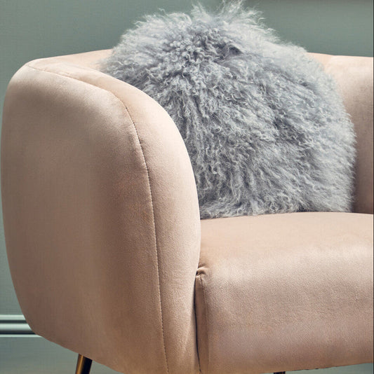 Bosie Real Fur Grey Round Cushion | Mongolian