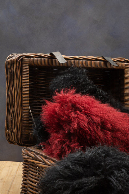 Bosie Real Mongolian Fur Black Round Cushion