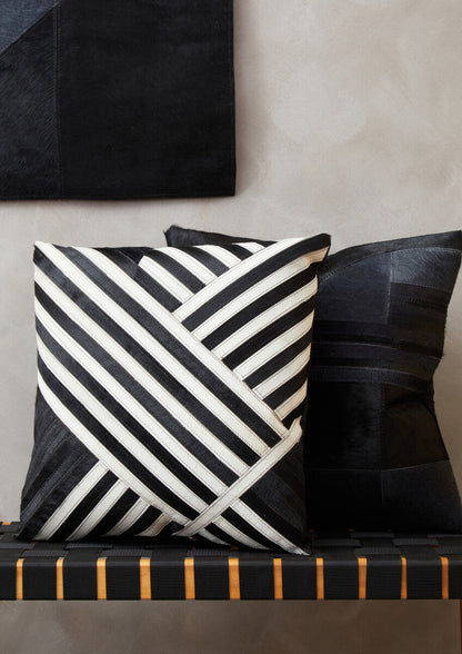 Bosie Safira Black and White Hair on Leather Cushion