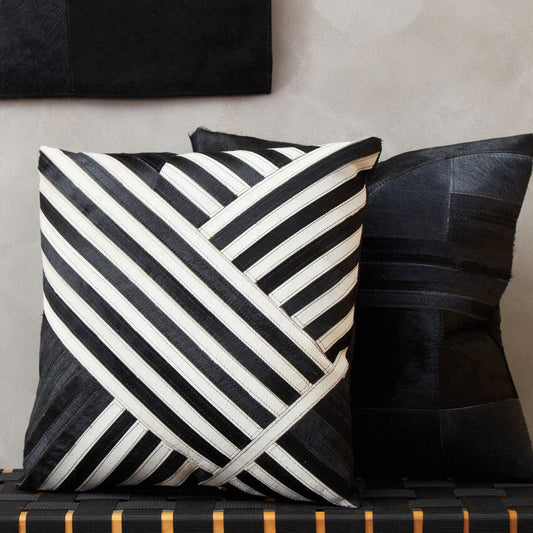 Bosie Safira Black and White Hair on Leather Cushion