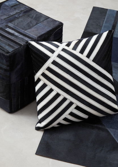 Bosie Safira Black and White Hair on Leather Cushion