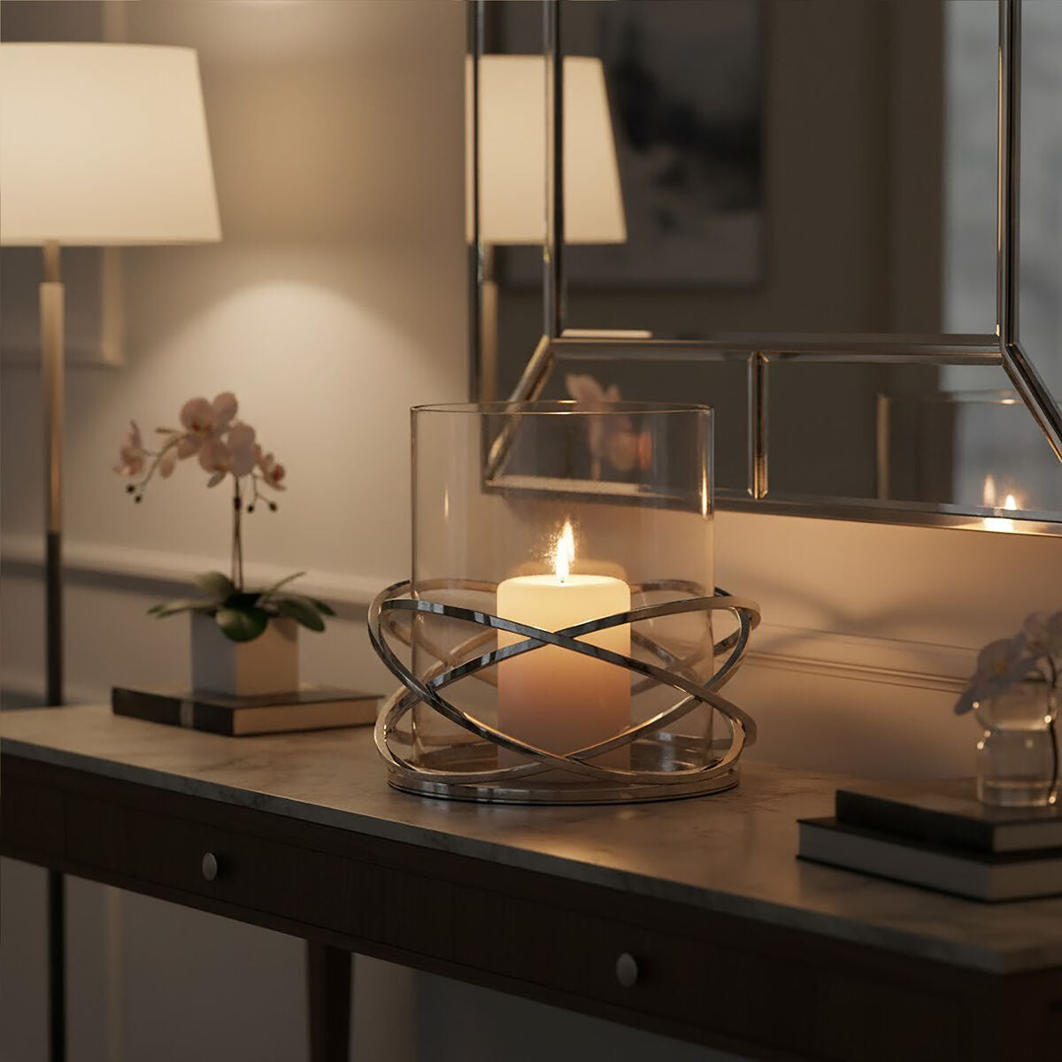 Luna Twist Large Silver Finish Candle Holder