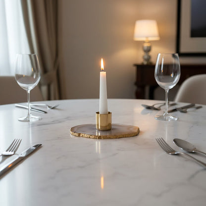 Bowerbird Agata Grey Agate Candle Holder