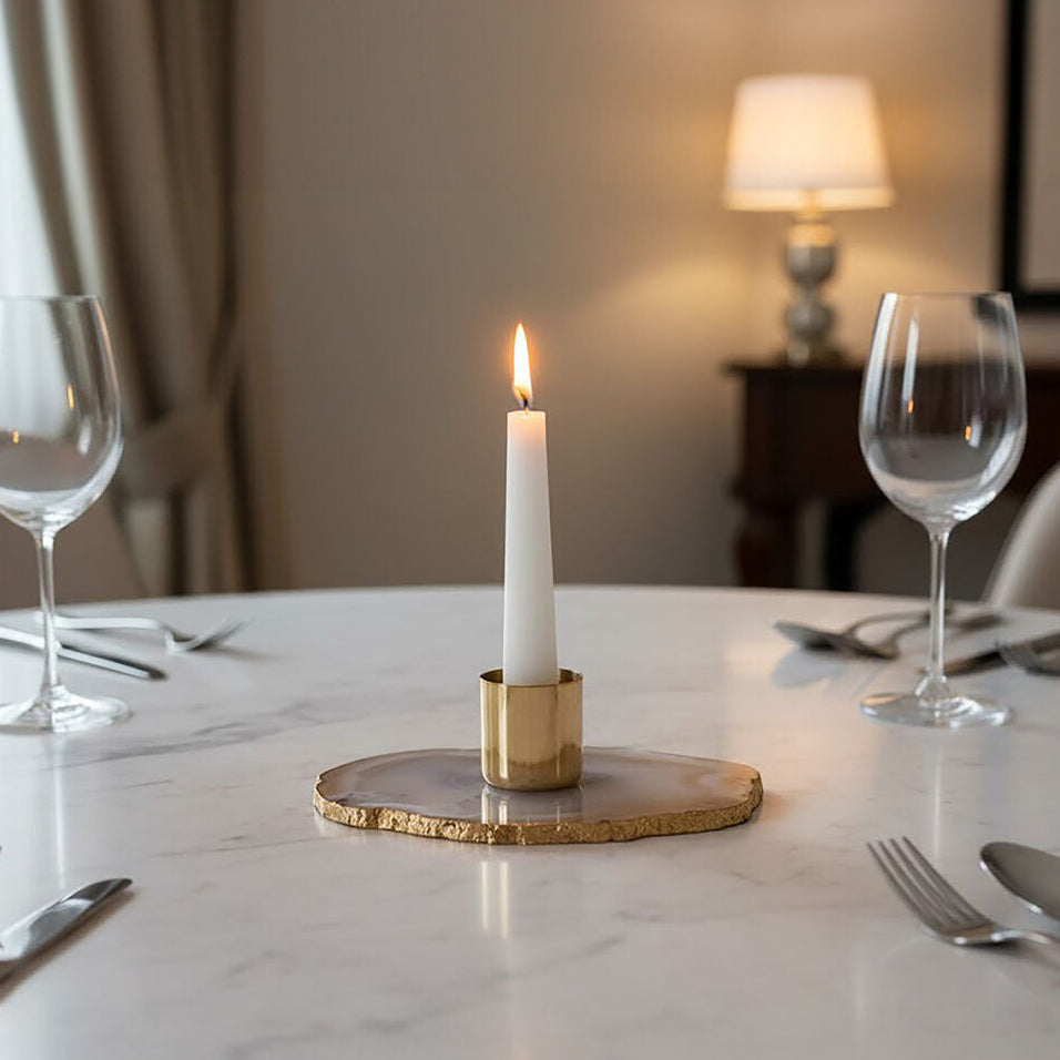 Bowerbird Agata Grey Agate Candle Holder