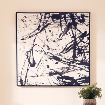Astratto Black and White Abstract Splatter Square Wall Art