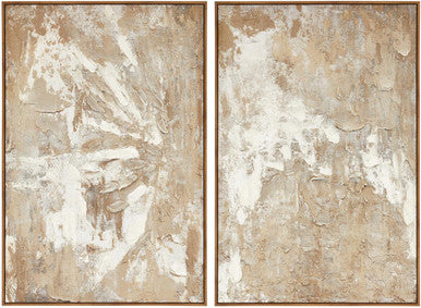 Set of 2 Neutral Tones Textured Wall Art | Astratto