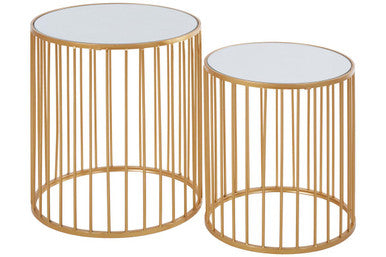 Avantis Gold and Mirror Top Set of 2 Round Side Tables