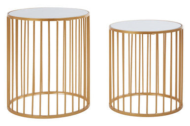 Avantis Gold and Mirror Top Set of 2 Round Side Tables
