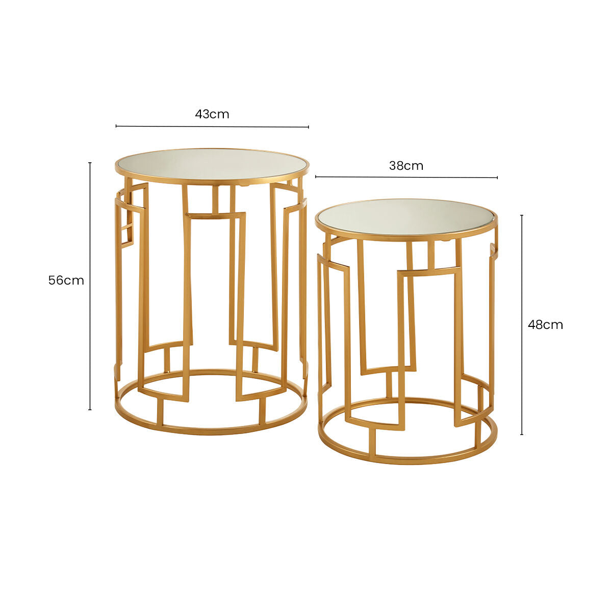Avantis Set Of 2 Mirrored Top Round Side Tables