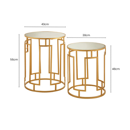 Avantis Set Of 2 Mirrored Top Round Side Tables
