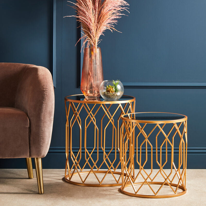 Avantis Set Of 2 Gold Frame Round Side Tables