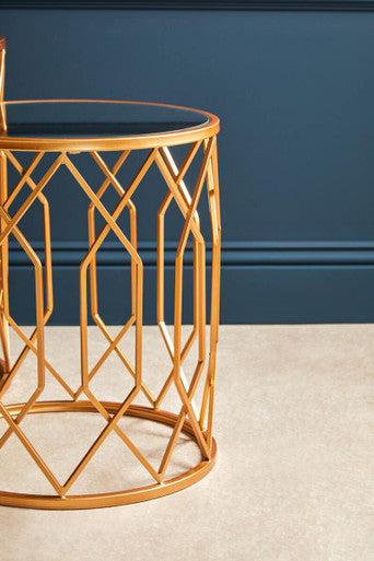 Avantis Set Of 2 Gold Frame Round Side Tables