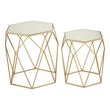Avantis Set Of 2 Hexagonal Mirrored Top Side Tables
