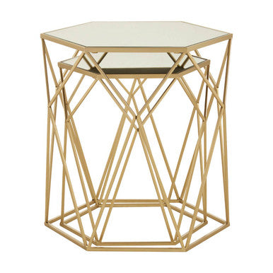 Avantis Set Of 2 Hexagonal Mirrored Top Side Tables