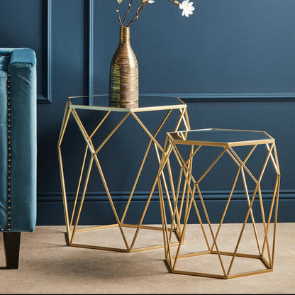 Avantis Set Of 2 Hexagonal Mirrored Top Side Tables