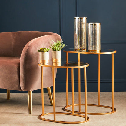 Avantis Gold Finish Set Of 2 Oval Side Tables