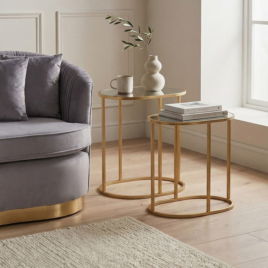 Avantis Gold Finish Set Of 2 Oval Side Tables