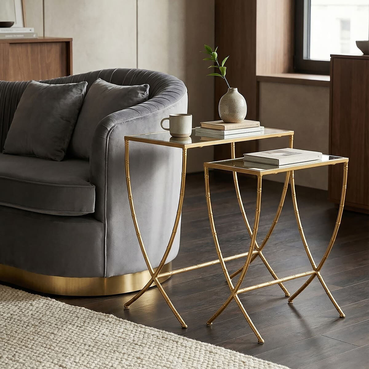 Avantis Set Of 2 Bamboo Design Side Tables