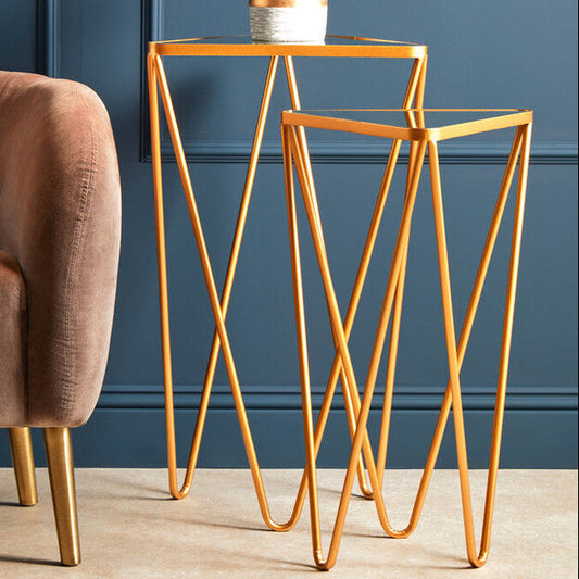 Avantis Set Of 2 Gold Finish Triangle Tables