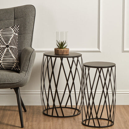 Avantis Set Of 2 Black Metal Round Side Tables