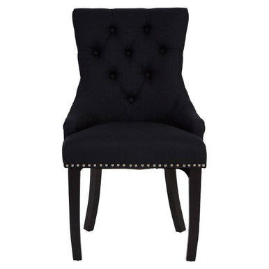 Kensington Townhouse Black Linen Studded Dining Chair