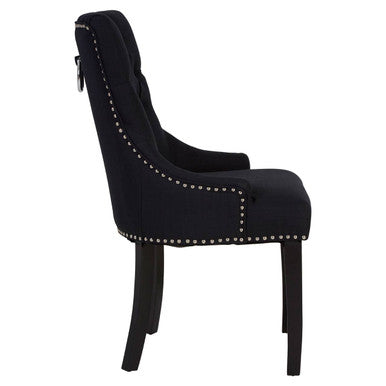 Black Linen Studded Dining Chair | Kensington Townhouse