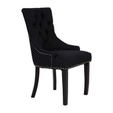 Black Linen Studded Dining Chair | Kensington Townhouse