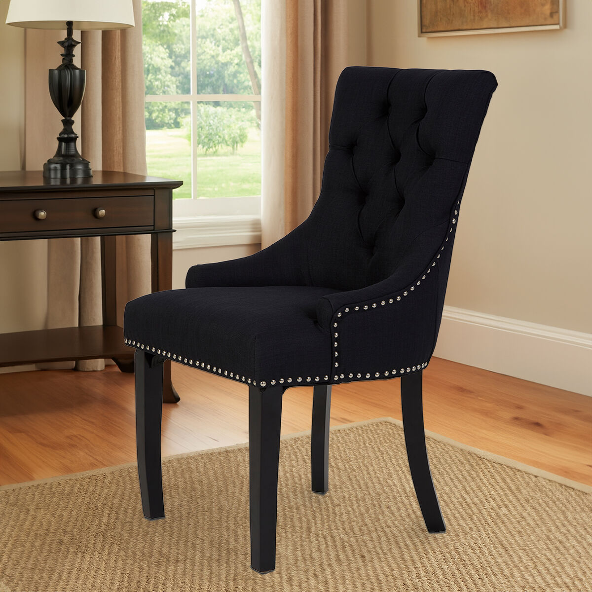 Black Linen Studded Dining Chair | Kensington Townhouse