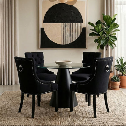 Black Linen Studded Dining Chair | Kensington Townhouse