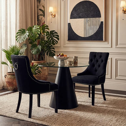 Black Linen Studded Dining Chair | Kensington Townhouse