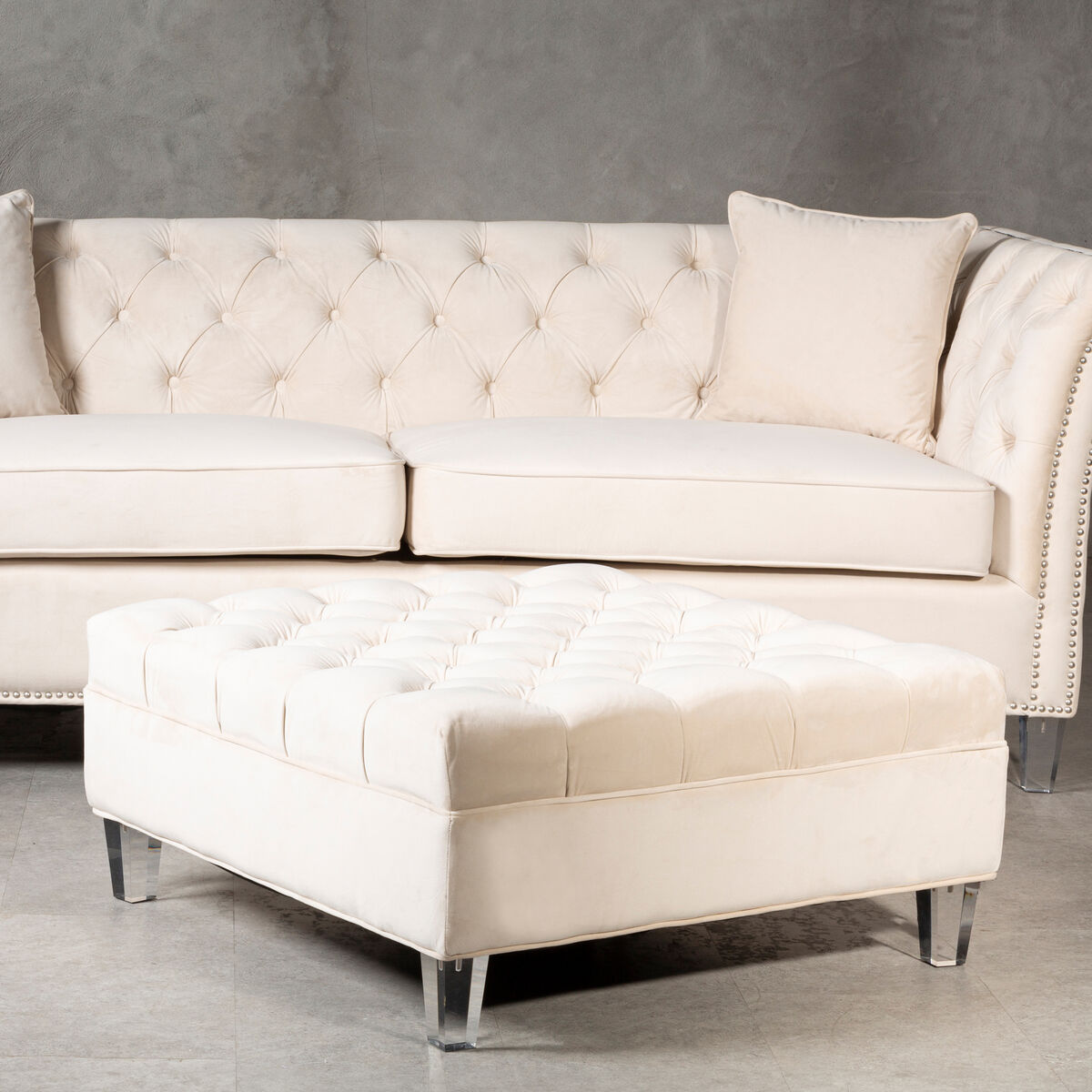 Samara Sand Fabric Footstool with Storage