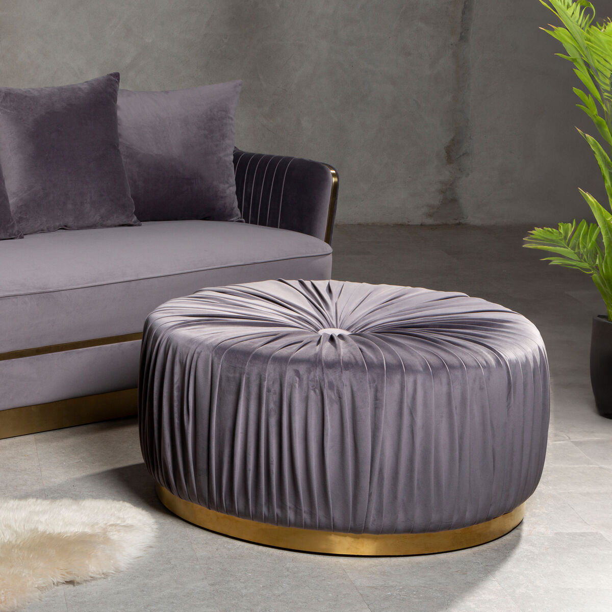 Shea Grey Fabric Footstool with Button Tufting