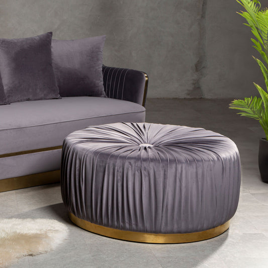 Shea Grey Fabric Footstool with Button Tufting