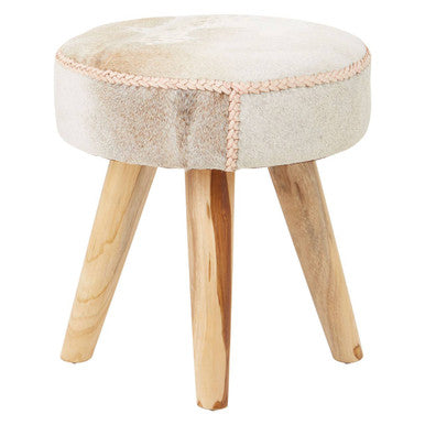 Kendari Hair on Leather and Teak Stool