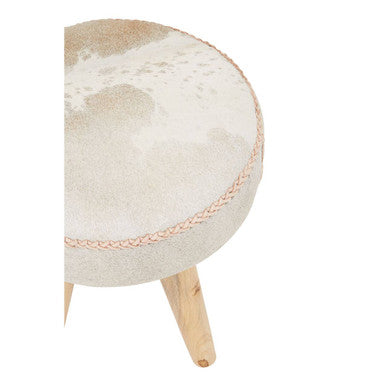 Kendari Hair on Leather and Teak Stool