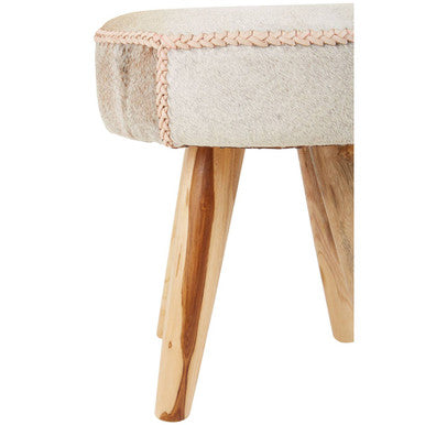 Kendari Hair on Leather and Teak Stool
