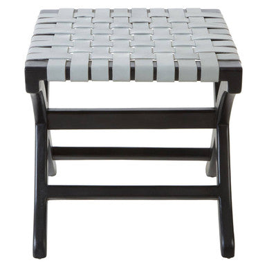 Kendari Woven Grey Leather And Black Teak Stool